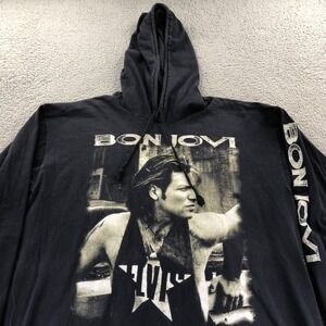 Vintage Bon Jovi Hoodie Mens Extra Large Black Graphic 1993 Brockum World Tour